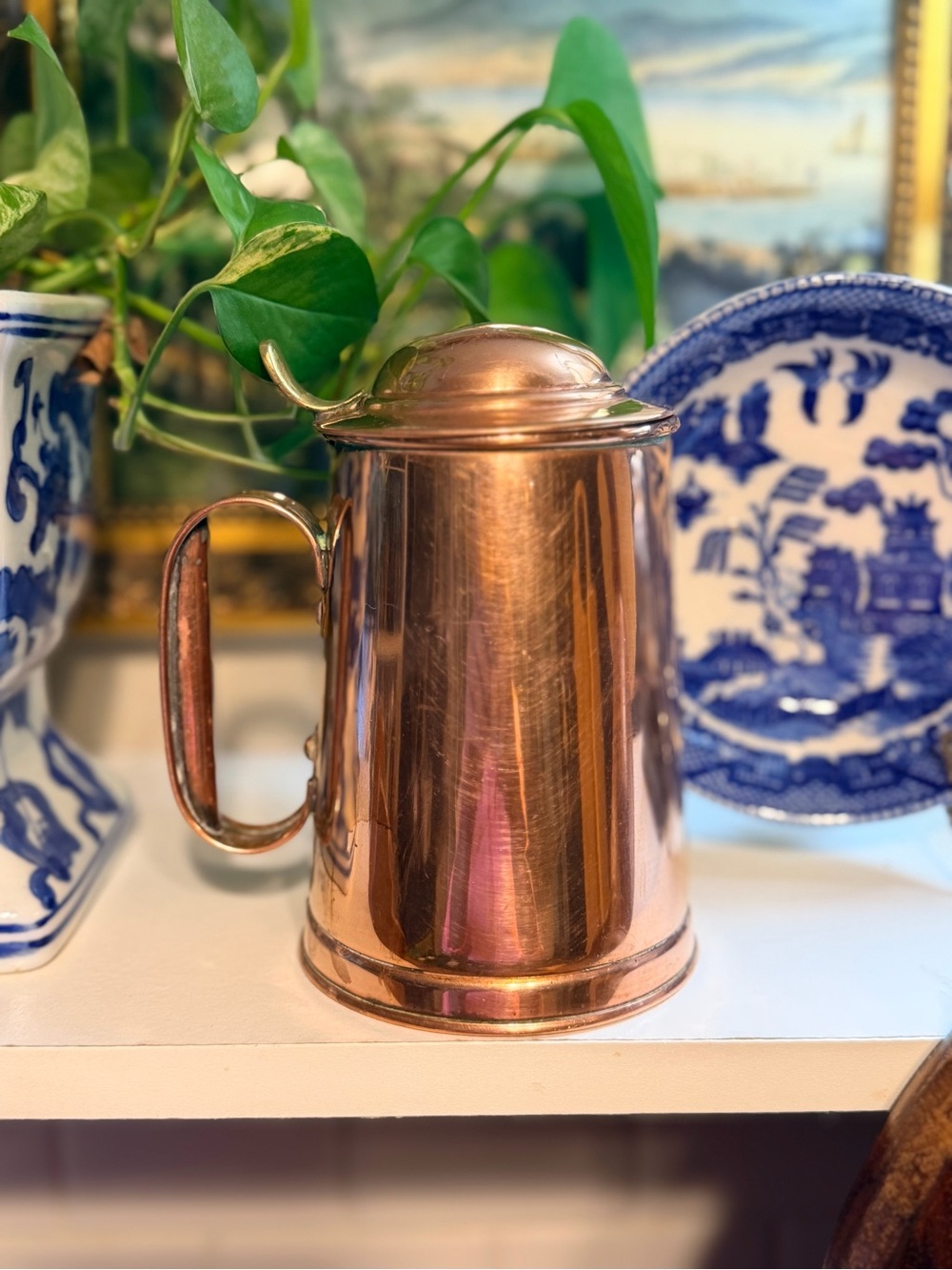 Vintage British Copper Lidded Tankard, copper and brass beer stein